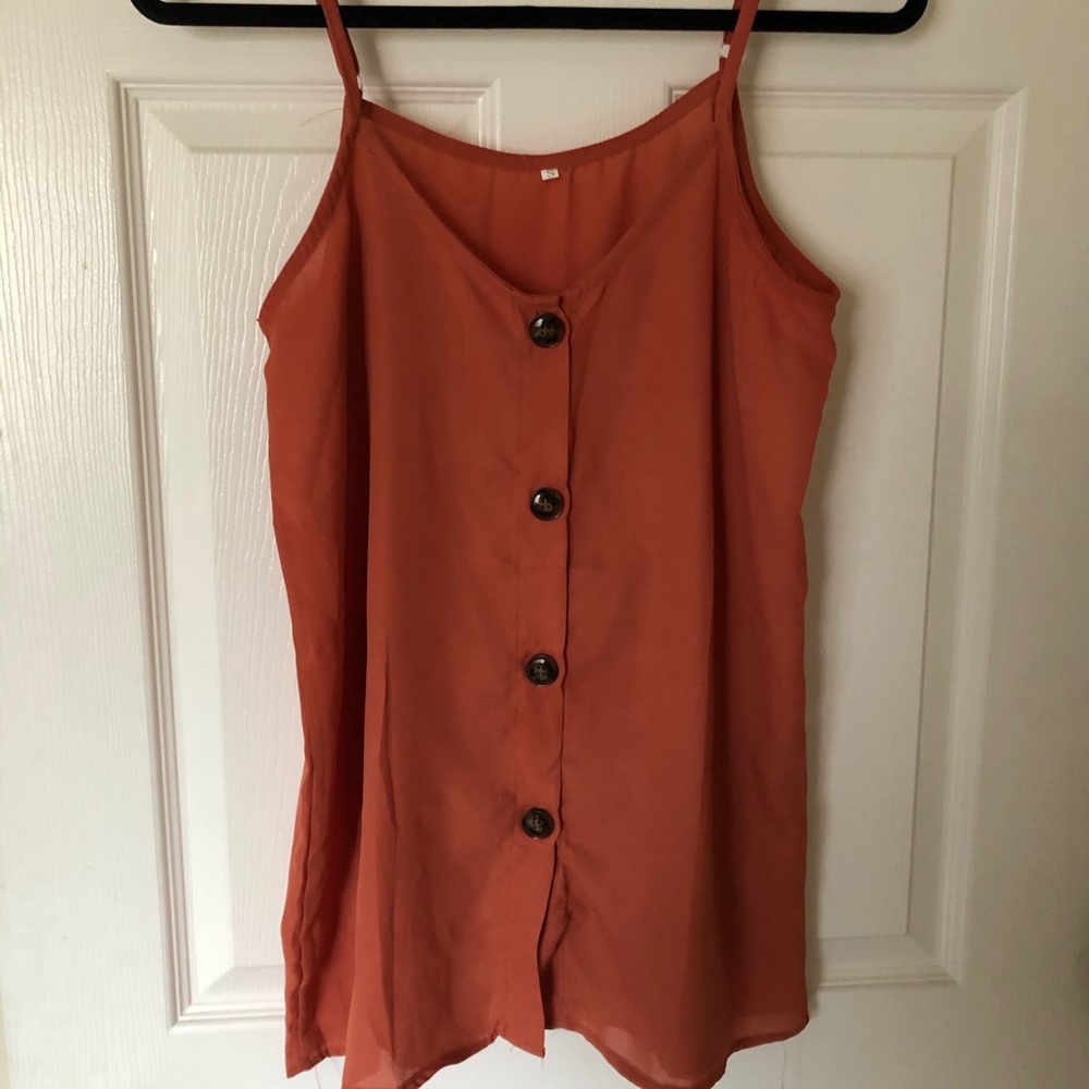 Rust Button Down Sheer Tank - Picture 2 of 2